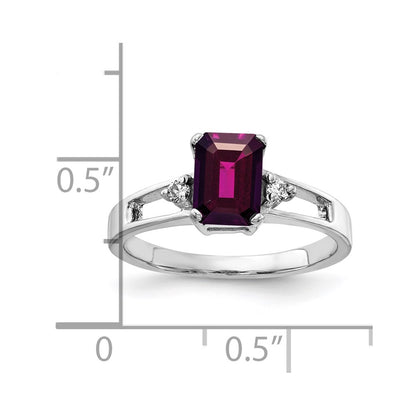 14k White Gold 7x5mm Emerald Cut Rhodolite Garnet VS Diamond ring