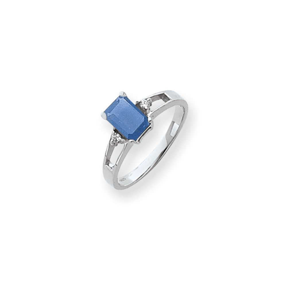 14k White Gold 7x5mm Emerald Cut Tsavorite AA Diamond ring