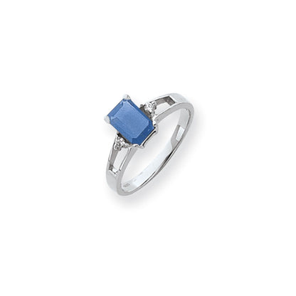 14k White Gold 7x5mm Emerald Cut Tsavorite AA Diamond ring