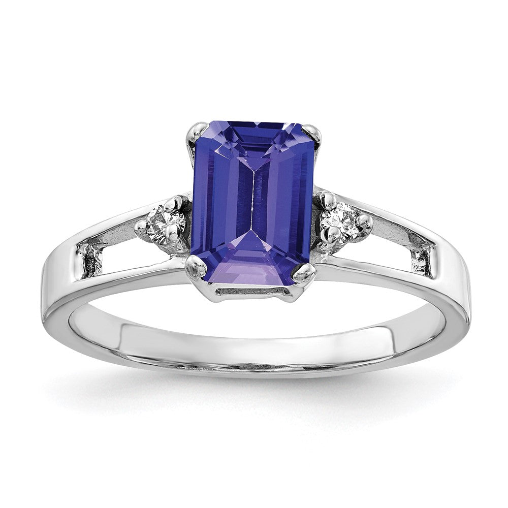 14k White Gold 7x5mm Emerald Cut Tanzanite VS Diamond ring