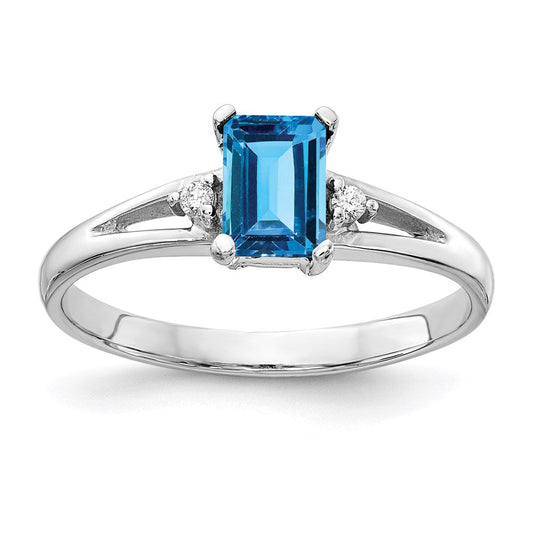 14k white gold 6x4mm emerald cut blue topaz a real diamond ring y4762bt a