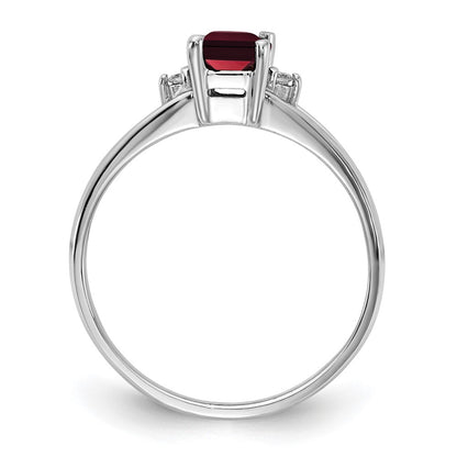 14k White Gold 6x4mm Emerald Cut Garnet AAA Diamond ring