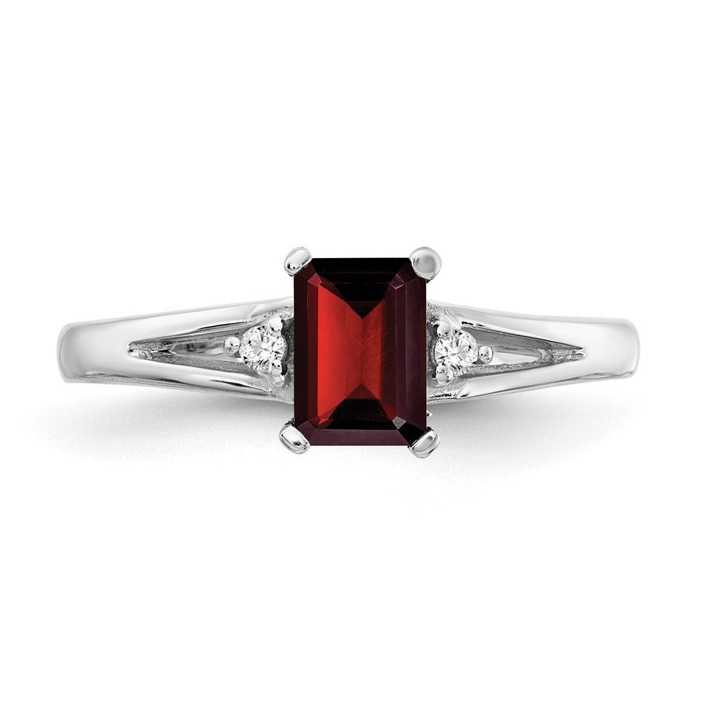 14k White Gold 6x4mm Emerald Cut Garnet AAA Diamond ring