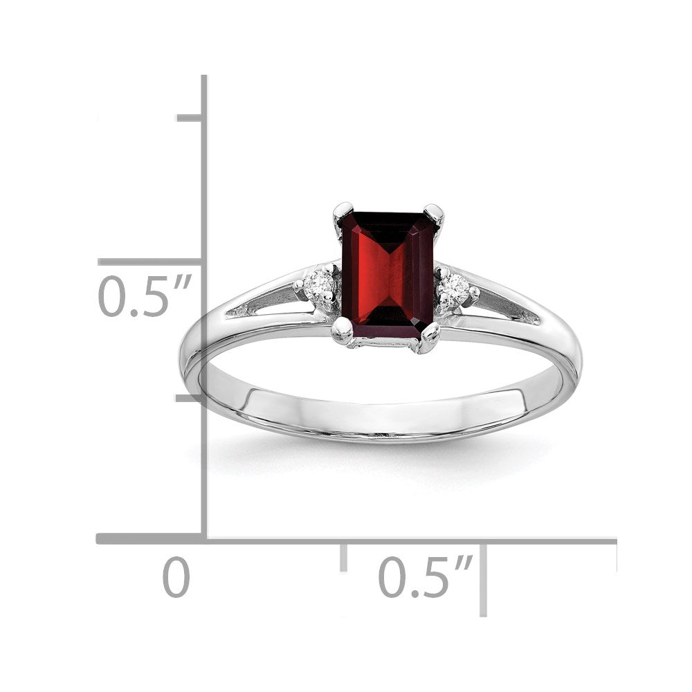 14k White Gold 6x4mm Emerald Cut Garnet AAA Diamond ring
