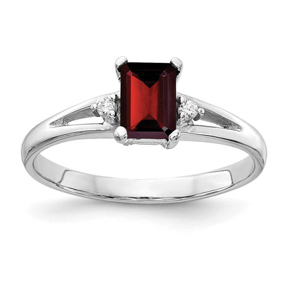 14k White Gold 6x4mm Emerald Cut Garnet AAA Diamond ring