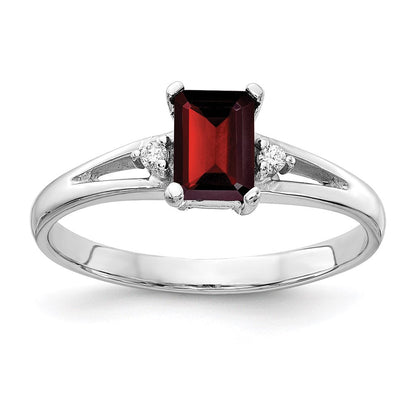 14k white gold 6x4mm emerald cut garnet a real diamond ring y4762ga a