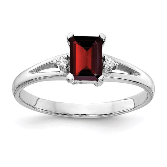14k white gold 6x4mm emerald cut garnet a real diamond ring y4762ga a