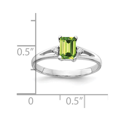 14k white gold 6x4mm emerald cut peridot a real diamond ring y4762pe a