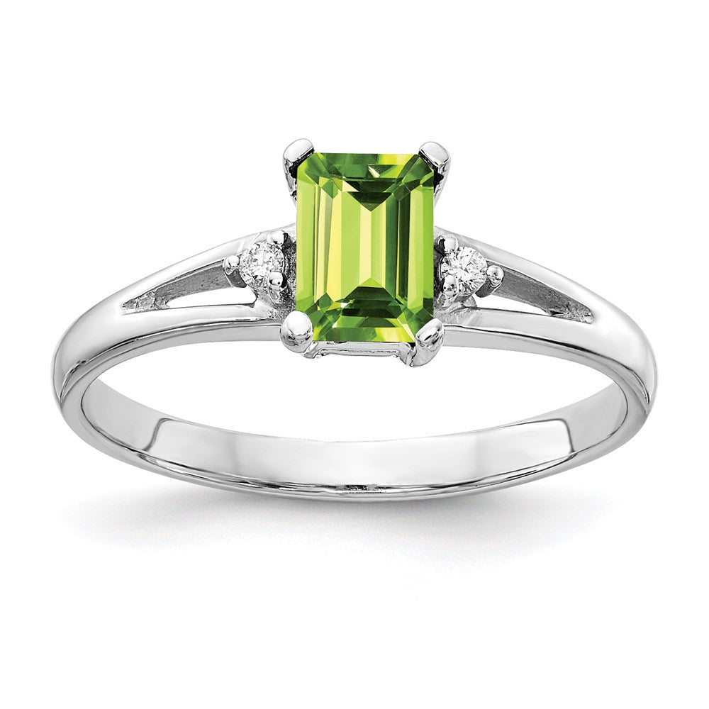 14k white gold 6x4mm emerald cut peridot a real diamond ring y4762pe a