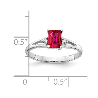 14k White Gold 6x4mm Emerald Cut Ruby AA Diamond ring