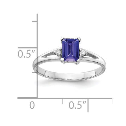 14k White Gold 6x4mm Emerald Cut Tanzanite AAA Diamond ring