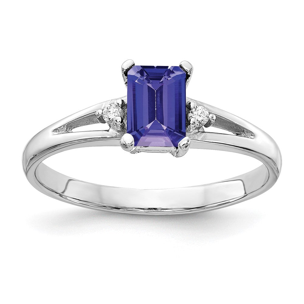 14k White Gold 6x4mm Emerald Cut Tanzanite A Diamond ring