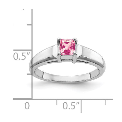 14k White Gold 4mm Princess Cut Pink Tourmaline Ring