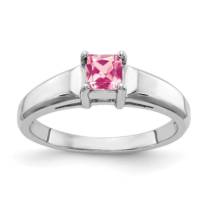 14k White Gold 4mm Princess Cut Pink Tourmaline Ring