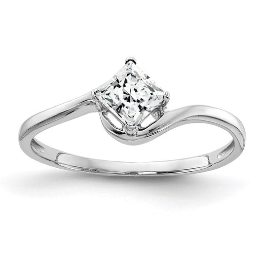 14k White Gold 4mm Princess Cut Cubic Zirconia ring