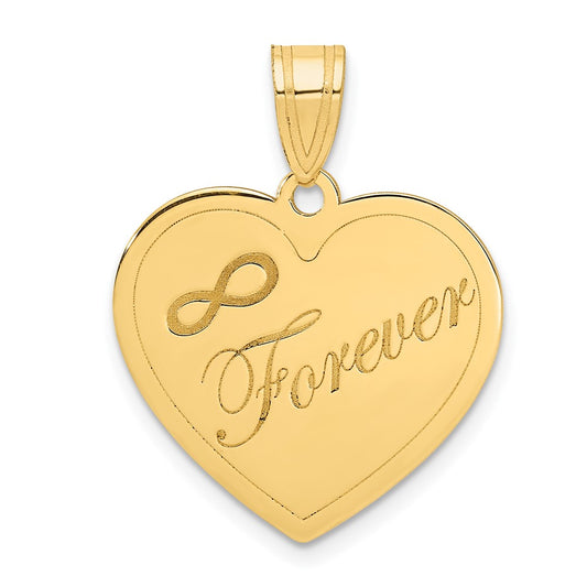 14k Yellow Gold Infinity FOREVER Laser Cut Charm Heart Pendant
