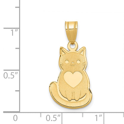 14k Yellow Gold Laser Cut Cat with Heart Charm