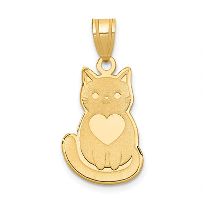14k Yellow Gold Laser Cut Cat with Heart Charm