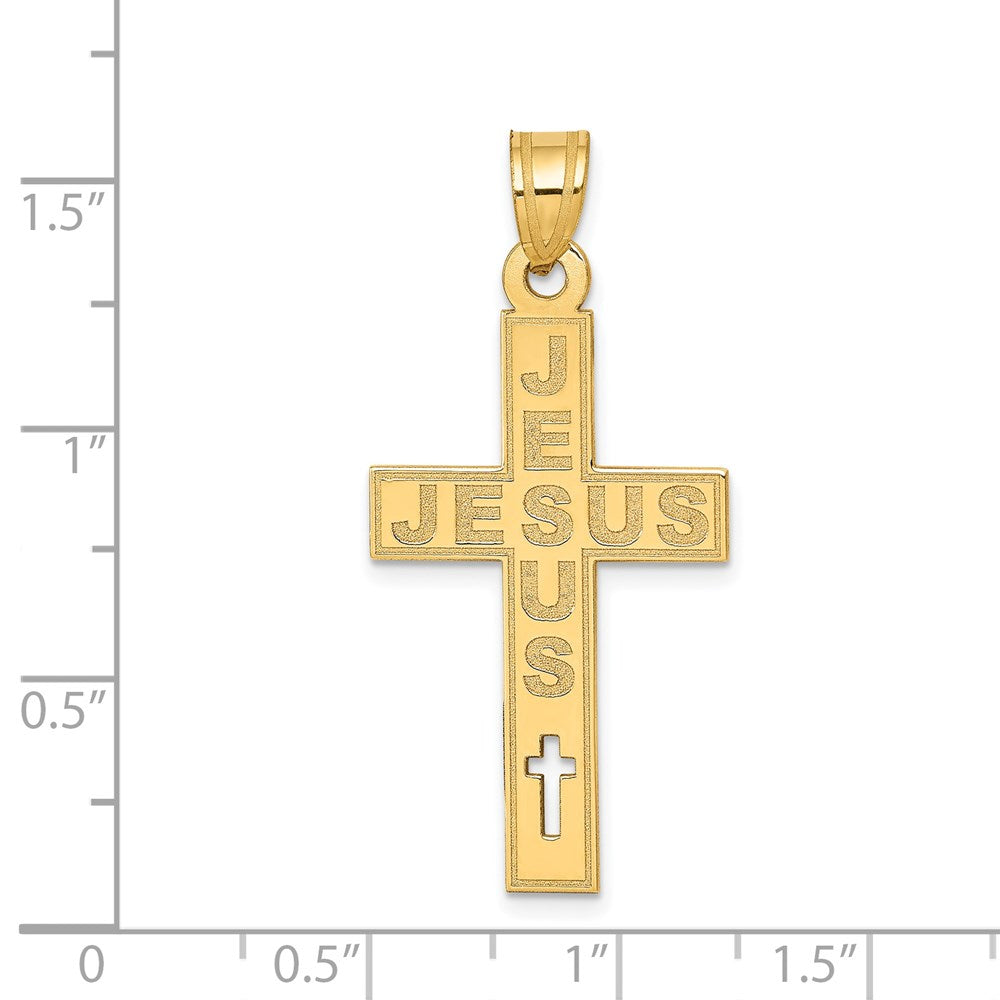 14k Yellow Gold Laser Cut JESUS Cross Charm