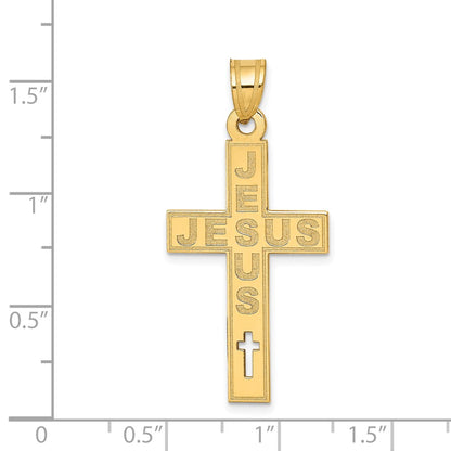 14k Yellow Gold Laser Cut JESUS Cross Charm