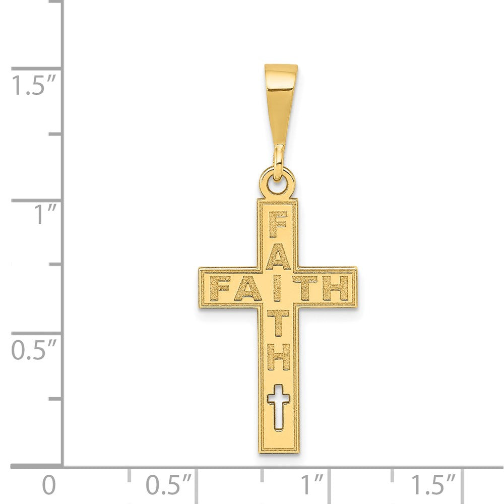 14k Yellow Gold Laser Cut FAITH Cross Charm