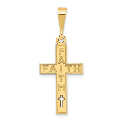 14k Yellow Gold Laser Cut FAITH Cross Charm