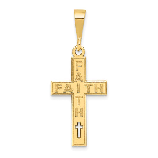 14k Yellow Gold Laser Cut FAITH Cross Charm