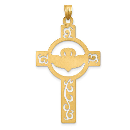 14k Yellow Gold Laser Cut Claddagh Cross Charm