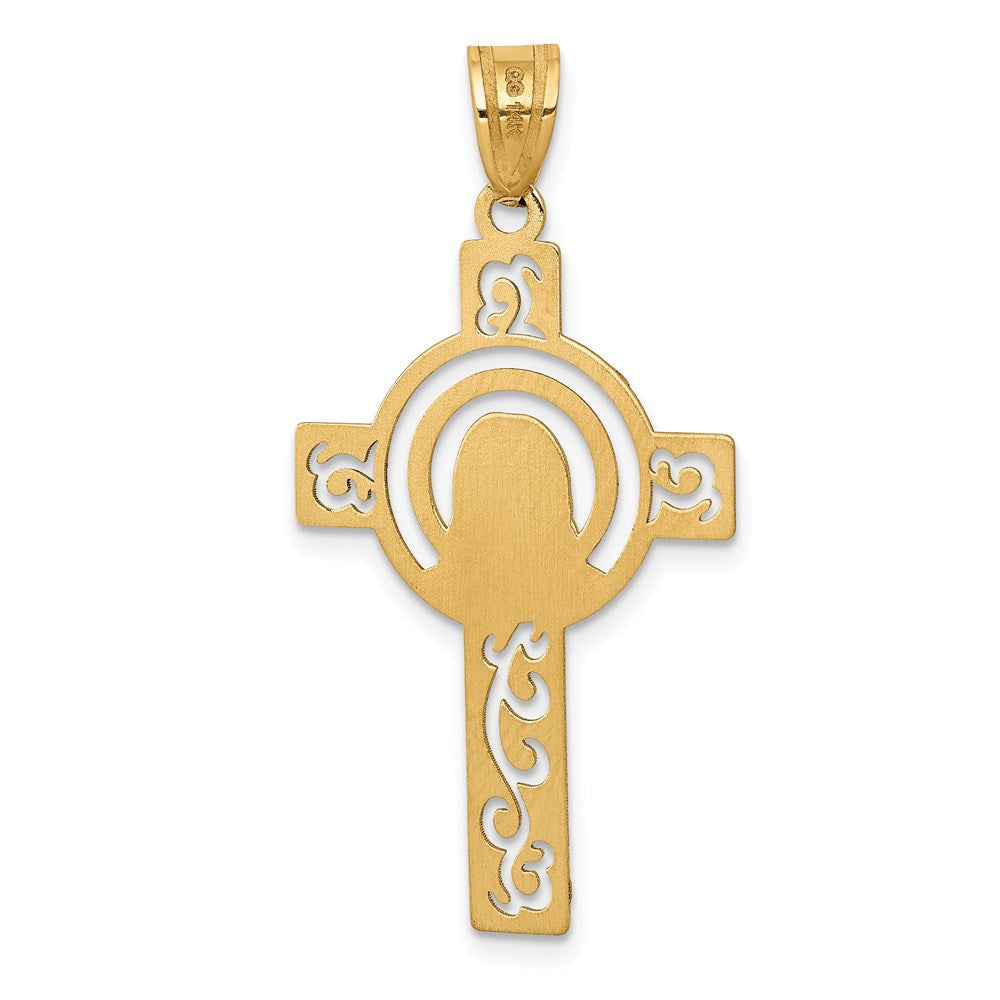 14k Yellow Gold Laser Cut Jesus Face Cross Charm