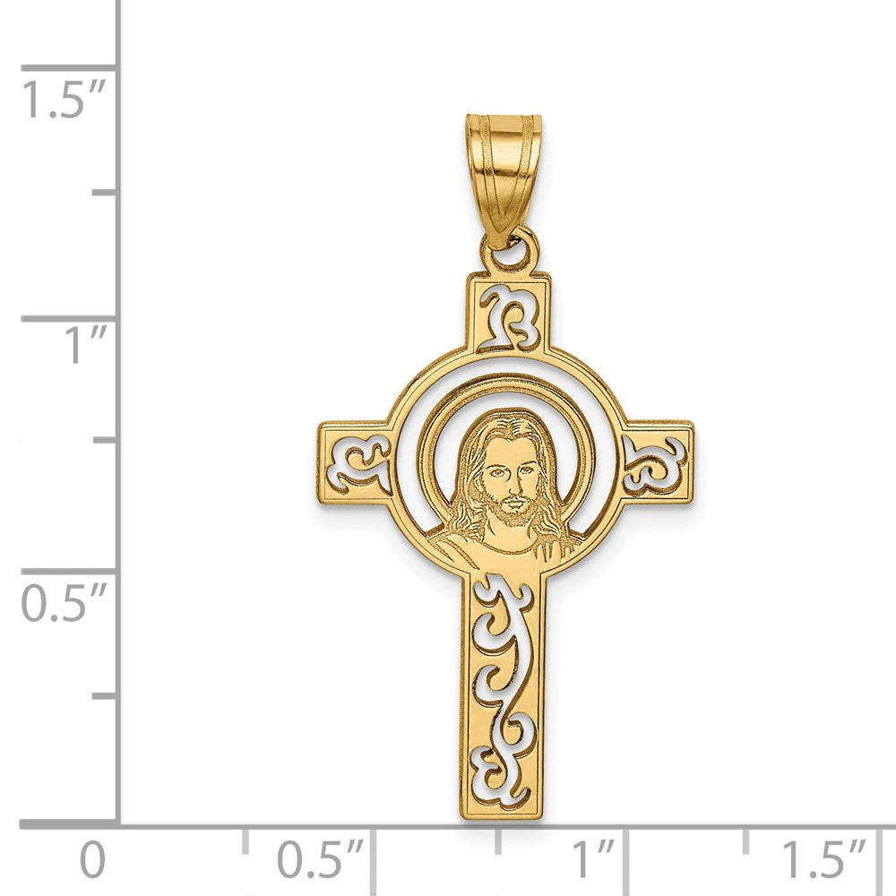 14k Yellow Gold Laser Cut Jesus Face Cross Charm