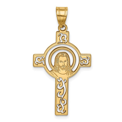 14k Yellow Gold Laser Cut Jesus Face Cross Charm