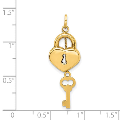 14k Yellow Gold Polished 3D Moveable Key and Lock Charm