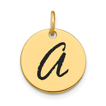 14k Yellow Gold Polished Black Enamel Letter A Initial Disk Charm