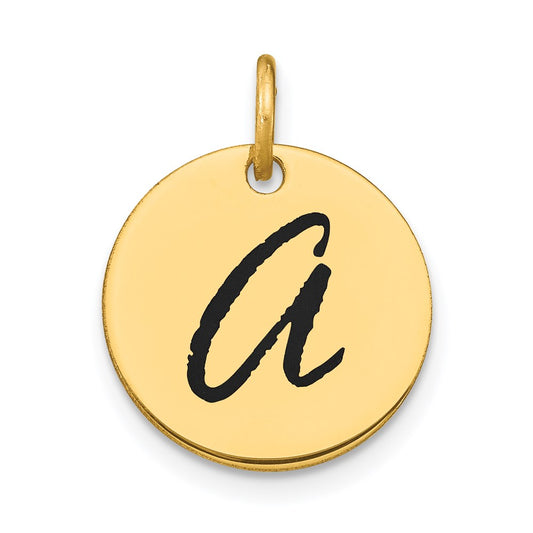 14k Yellow Gold Polished Black Enamel Letter A Initial Disk Charm