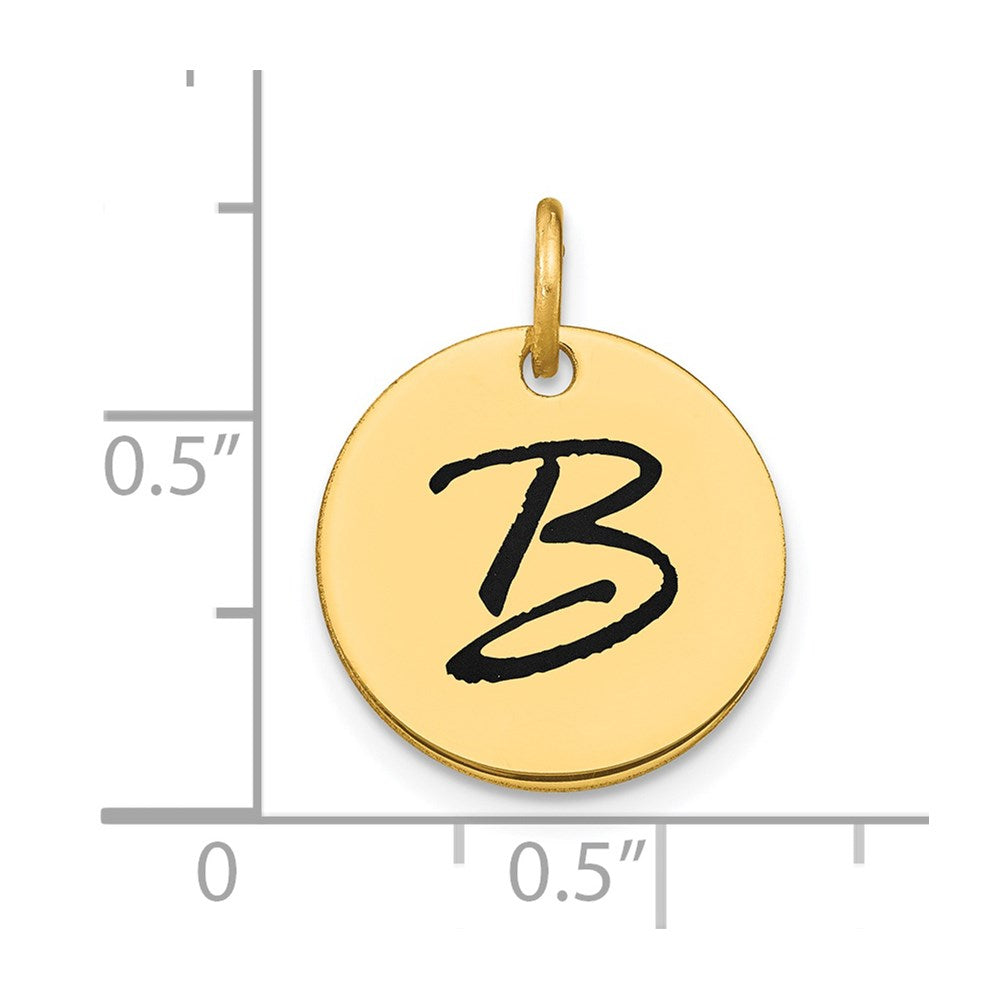 14k Yellow Gold Polished Black Enamel Letter B Initial Disk Charm