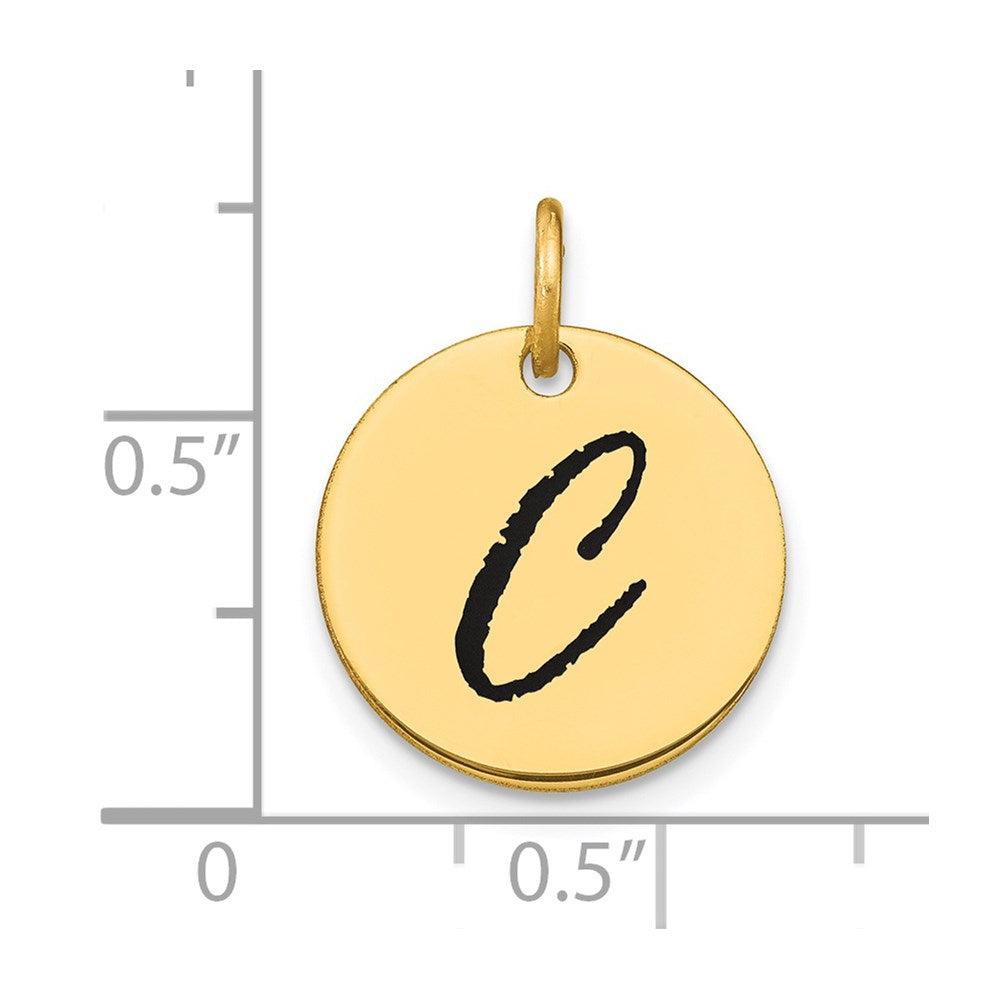 14k Yellow Gold Polished Black Enamel Letter C Initial Disk Charm