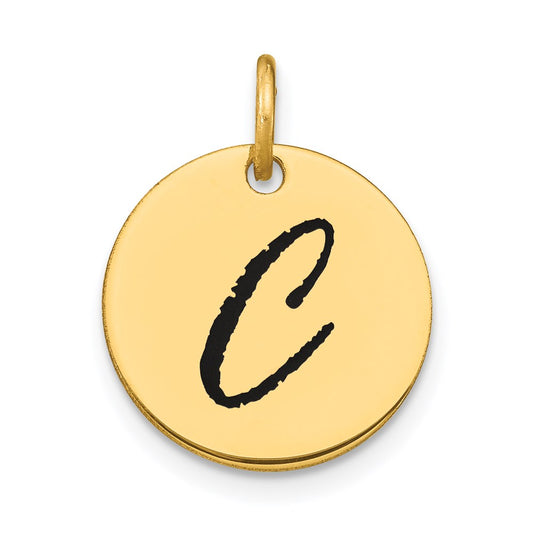 14k Yellow Gold Polished Black Enamel Letter C Initial Disk Charm