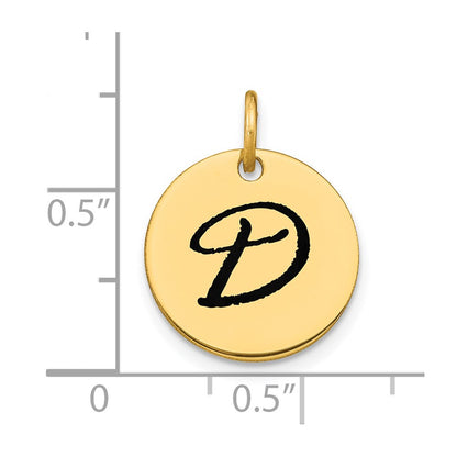 14k Yellow Gold Polished Black Enamel Letter D Initial Disk Charm