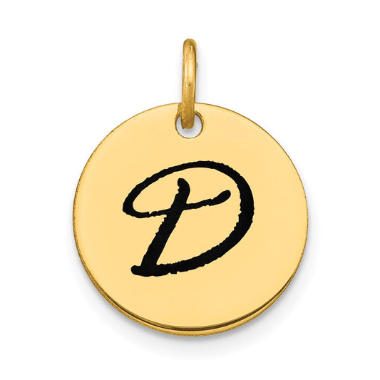 14k Yellow Gold Polished Black Enamel Letter D Initial Disk Charm