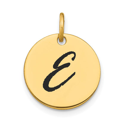 14k Yellow Gold Polished Black Enamel Letter E Initial Disk Charm