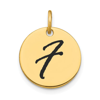 14k Yellow Gold Polished Black Enamel Letter F Initial Disk Charm