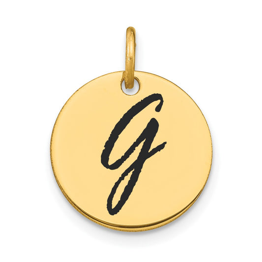 14k Yellow Gold Polished Black Enamel Letter G Initial Disk Charm