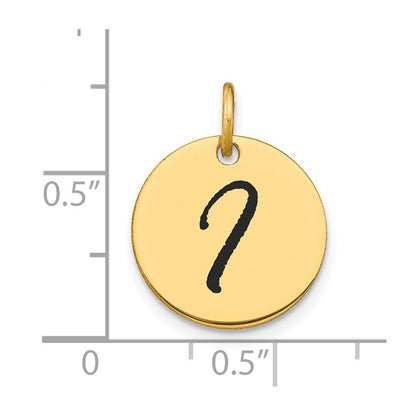 14k Yellow Gold Polished Black Enamel Letter I Initial Disk Charm