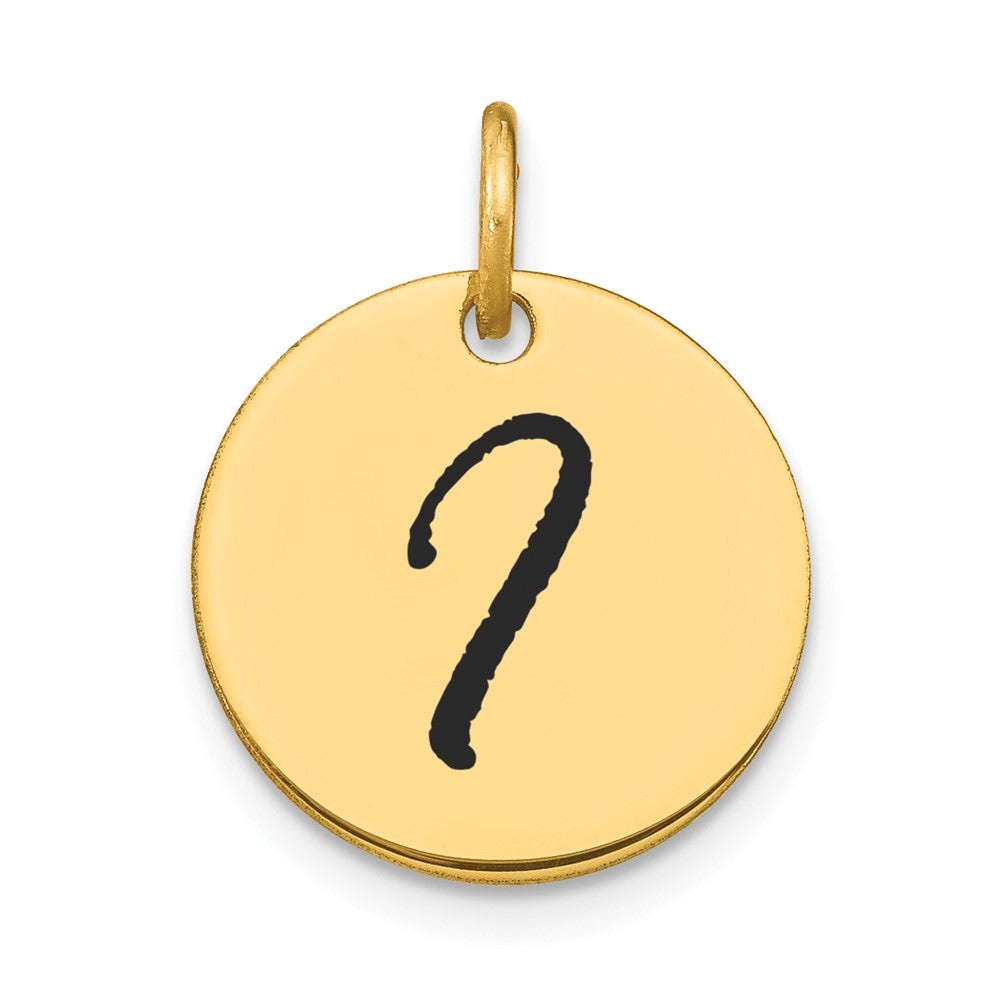 14k Yellow Gold Polished Black Enamel Letter I Initial Disk Charm