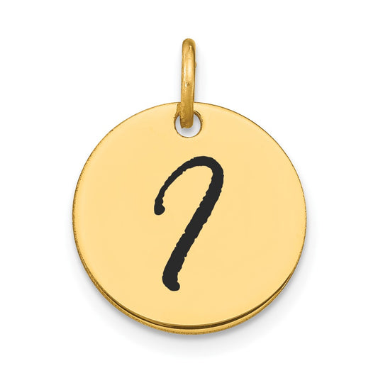 14k Yellow Gold Polished Black Enamel Letter I Initial Disk Charm
