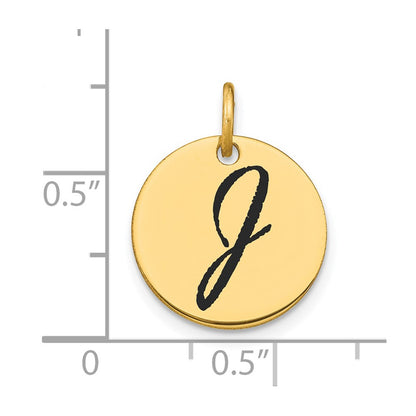 14k Yellow Gold Polished Black Enamel Letter J Initial Disk Charm