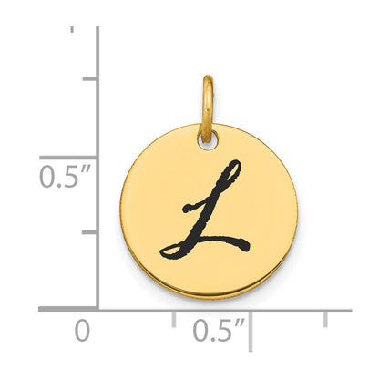 14k Yellow Gold Polished Black Enamel Letter L Initial Disk Charm