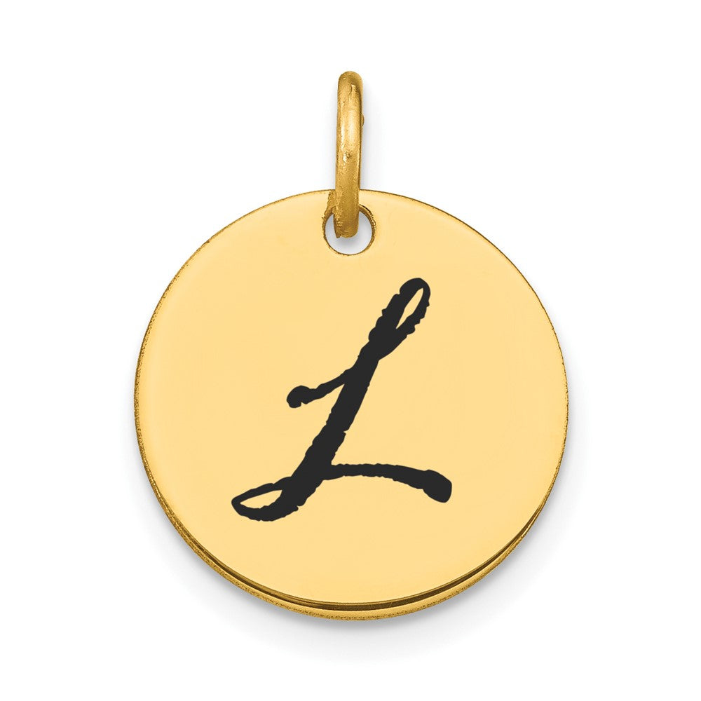 14k Yellow Gold Polished Black Enamel Letter L Initial Disk Charm