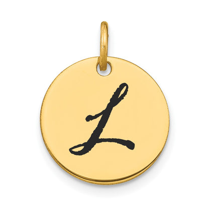 14k Yellow Gold Polished Black Enamel Letter L Initial Disk Charm