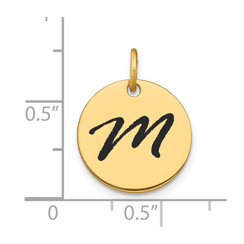 14k Yellow Gold Polished Black Enamel Letter M Initial Disk Charm